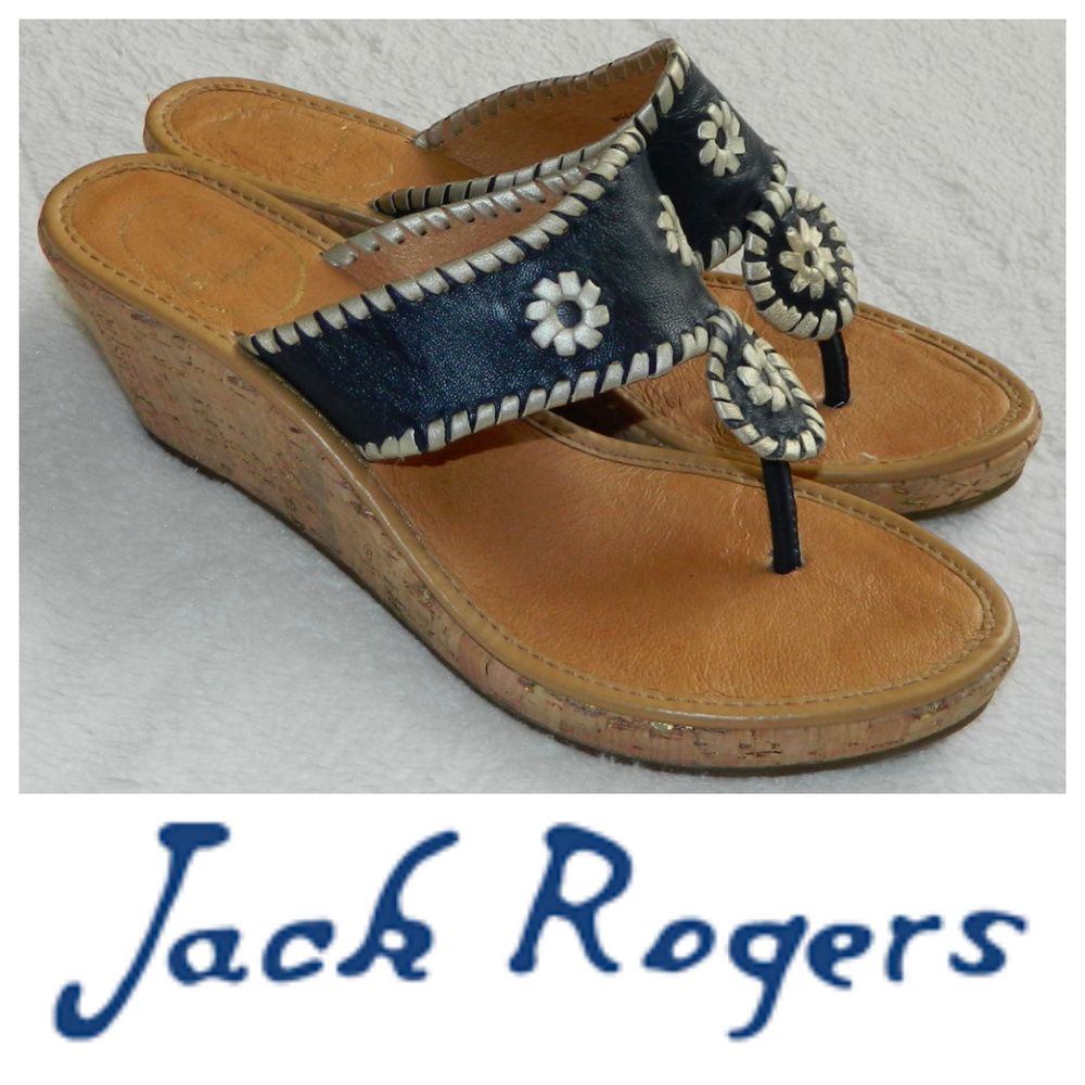 JACK ROGERS Marbella WEDGE SANDALS 8 Navy Blue